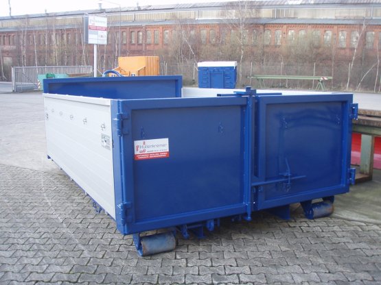 HÜLLENKREMER Containerbau NRW - Abroll-Container-Kippaufbau mit einteiligen Aluminiumbordwänden seitlich