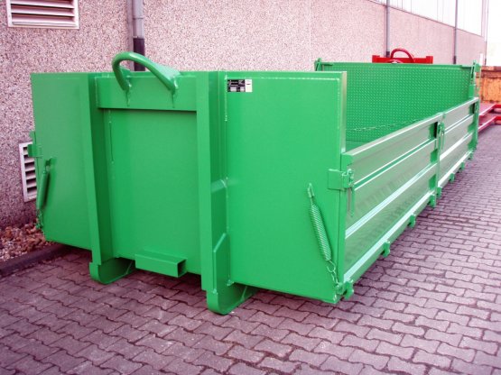 HÜLLENKREMER Containerbau NRW - Abrollcontainer-Kippaufbau mit geteilten Stahlbordwänden