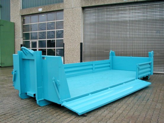 HÜLLENKREMER Containerbau NRW - Abrollcontainer-Kippaufbau mit geteilten Stahlbordwänden