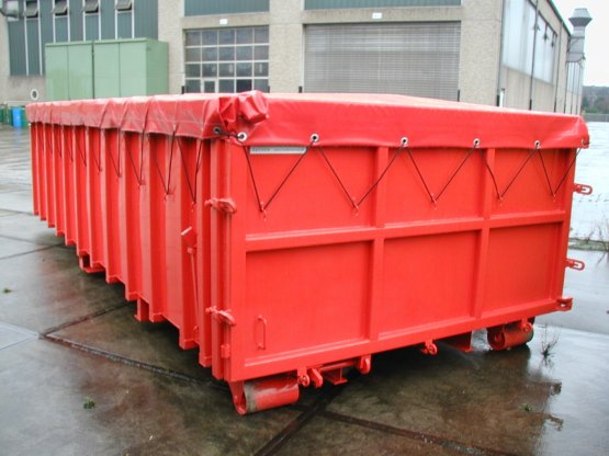 HÜLLENKREMER Containerbau NRW - Abrollcontainer mit Roll-Längsplanenabdeckung