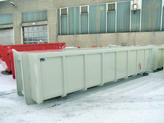HÜLLENKREMER Containerbau NRW - Staubcontainer - Geschlossener Staub-Abrollcontainer mit festem Dach, Inhalt ca. 17,2 m³